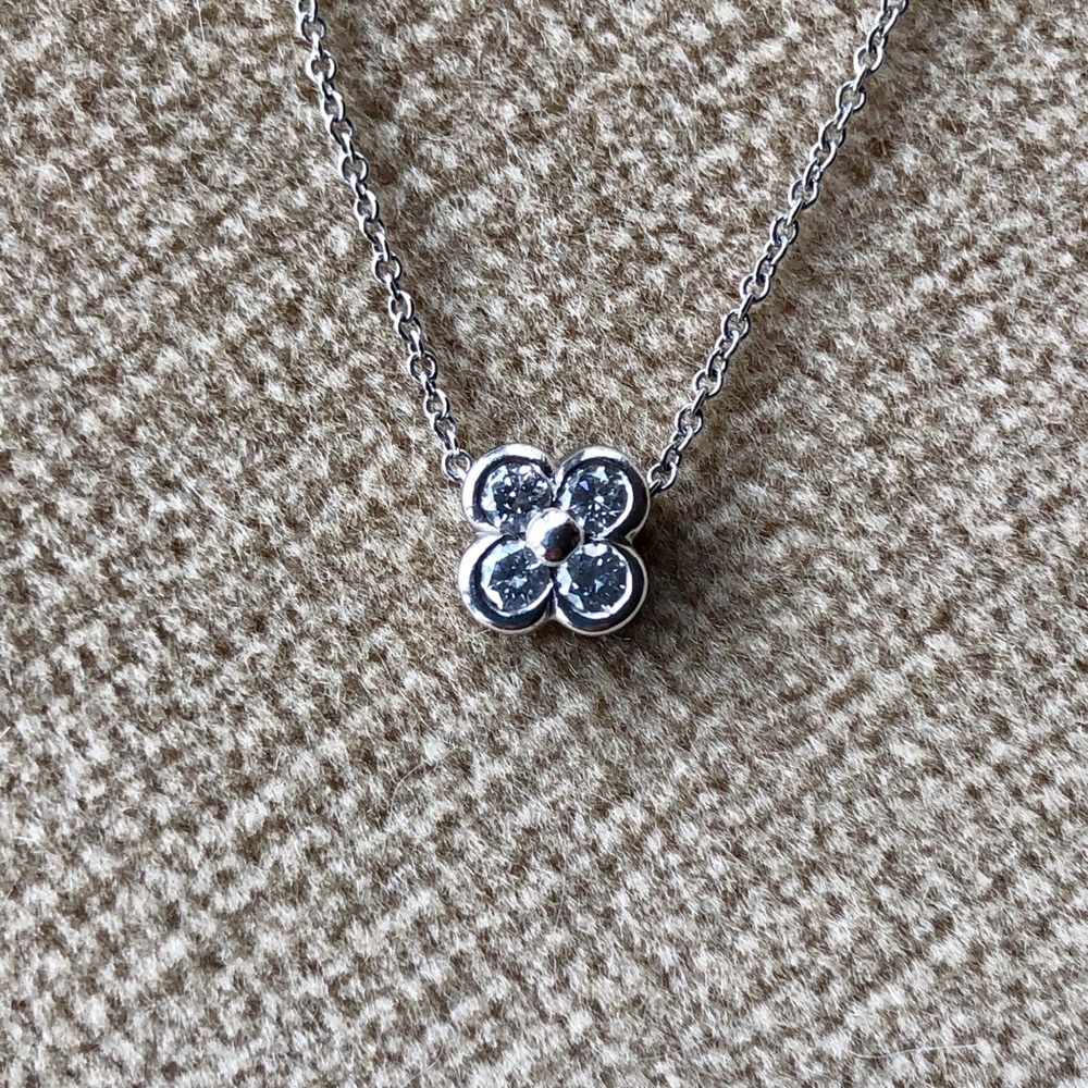 Tiffany Platinum Diamond Flower Pendant Necklace